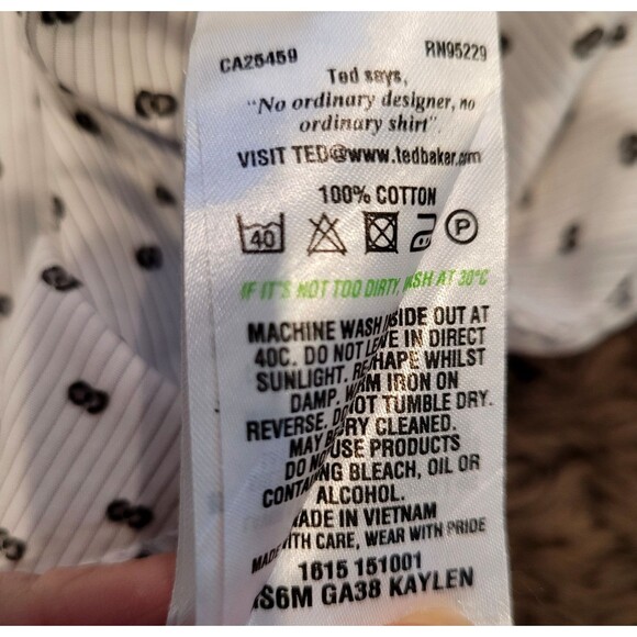 Ted Baker Endurance Men's Shirt 15. 32/33 White Black Flip Cuff Button Up Preppy - Picture 4 of 6